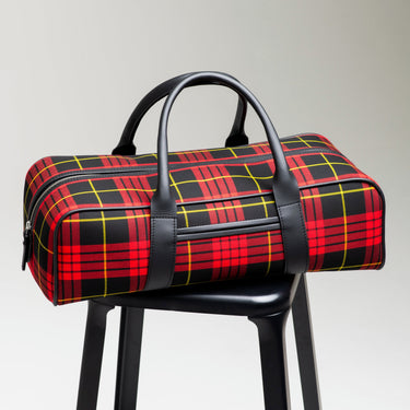 Jiri tartan travel bag with black leather handles