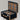 Open Heritage decorative trunk with a black exterior, natural leather trim and tartan lining, handcrafted in France.