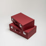 Handcrafted two-piece red leather luggage set for classic Jaguar models, custom-made in France by Laurent Nay Maroquinerie.