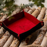 Handcrafted black leather valet tray with red microfiber interior by Laurent Nay Maroquinerie