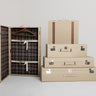Five-piece cream leather luggage set with tartan-lined garment case, designed for the trunk and rear seats of a Mercedes-Benz 190 SL.